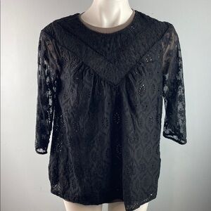 Elegant Jet Black Lace Women's Top